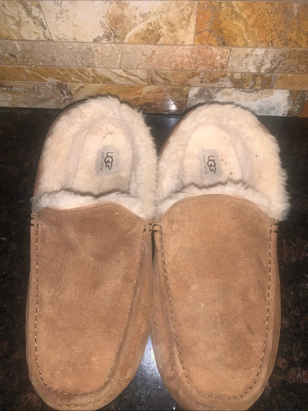 UGG Chestnut Suede Shearling-Lined Slip-Ons